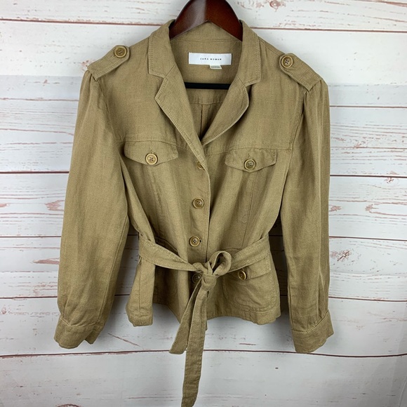 Zara Jackets & Blazers - Zara | Dark Khaki Cropped Linen Utility Jacket